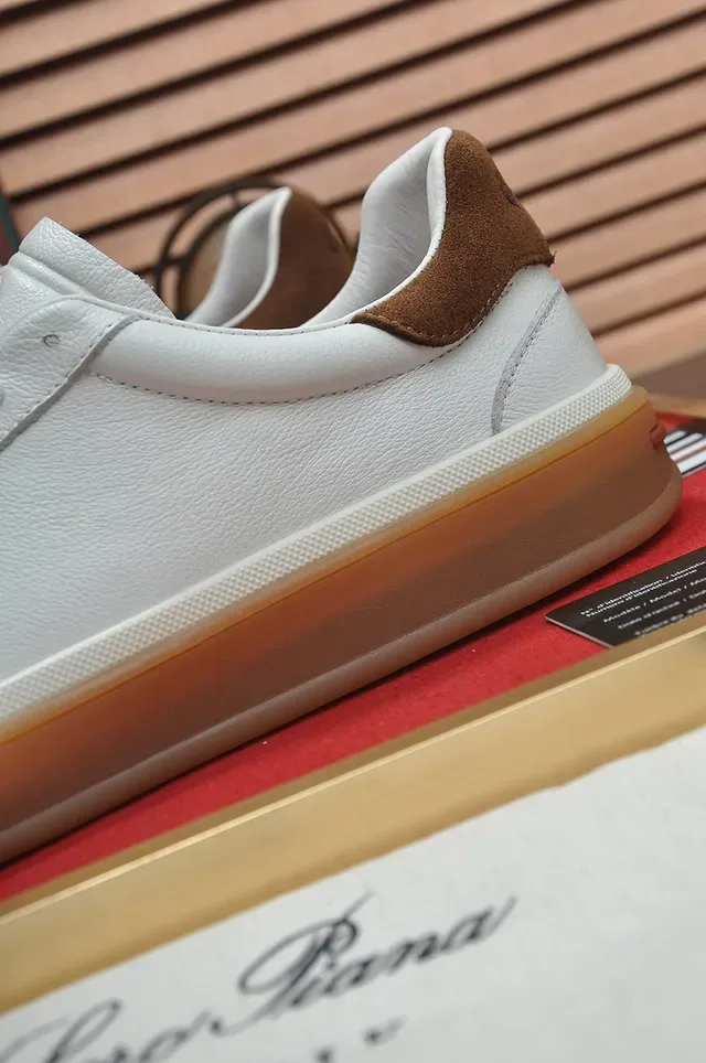 White and Brown Leather Low-Top Lifestyle Sneakers 2