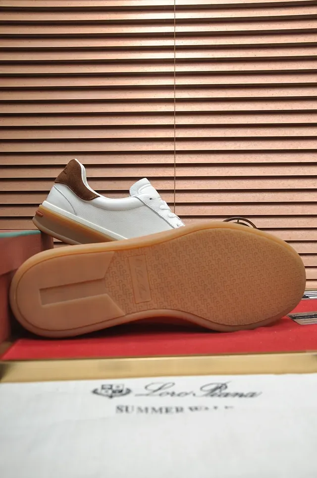 White and Brown Leather Low-Top Lifestyle Sneakers 3