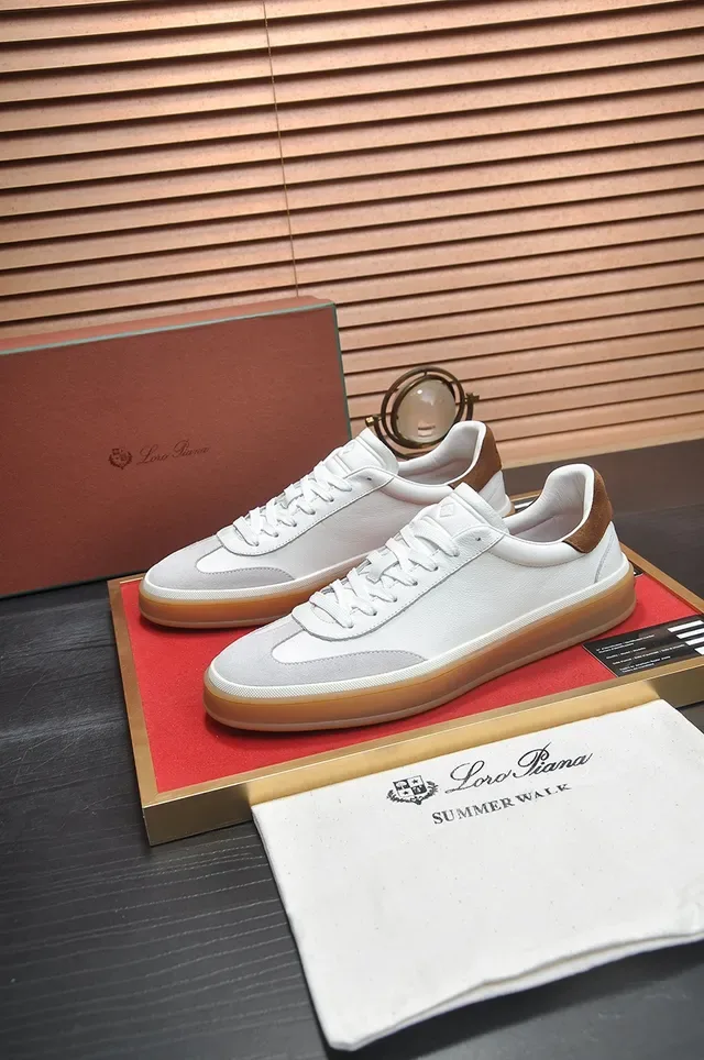 White and Brown Leather Low-Top Lifestyle Sneakers 4