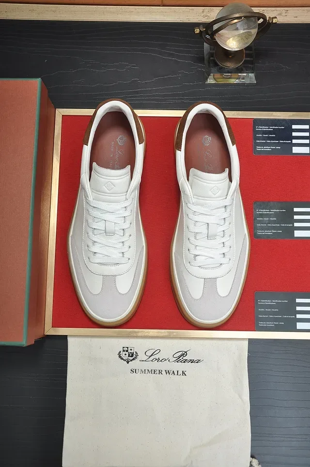 White and Brown Leather Low-Top Lifestyle Sneakers 5