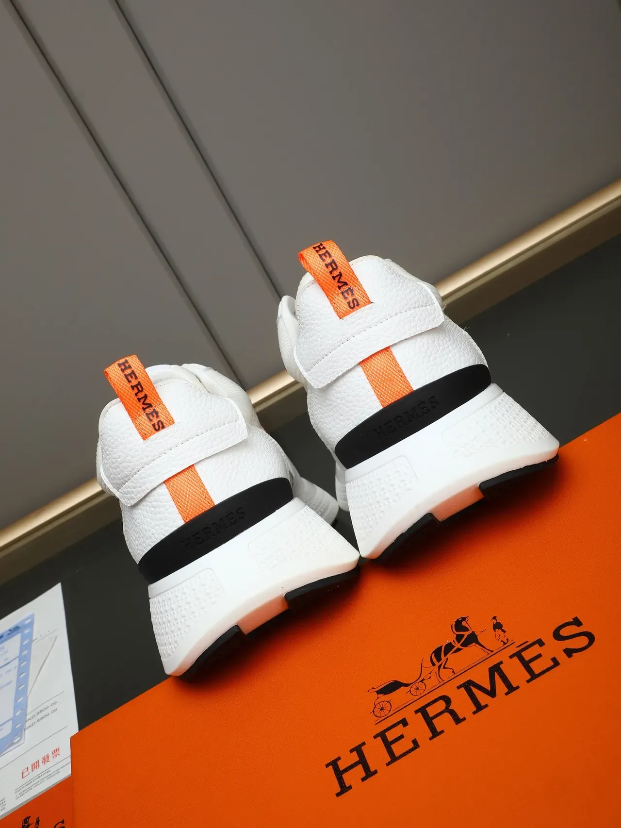 White and Orange H-Logo Chunky Lifestyle Sneaker 3