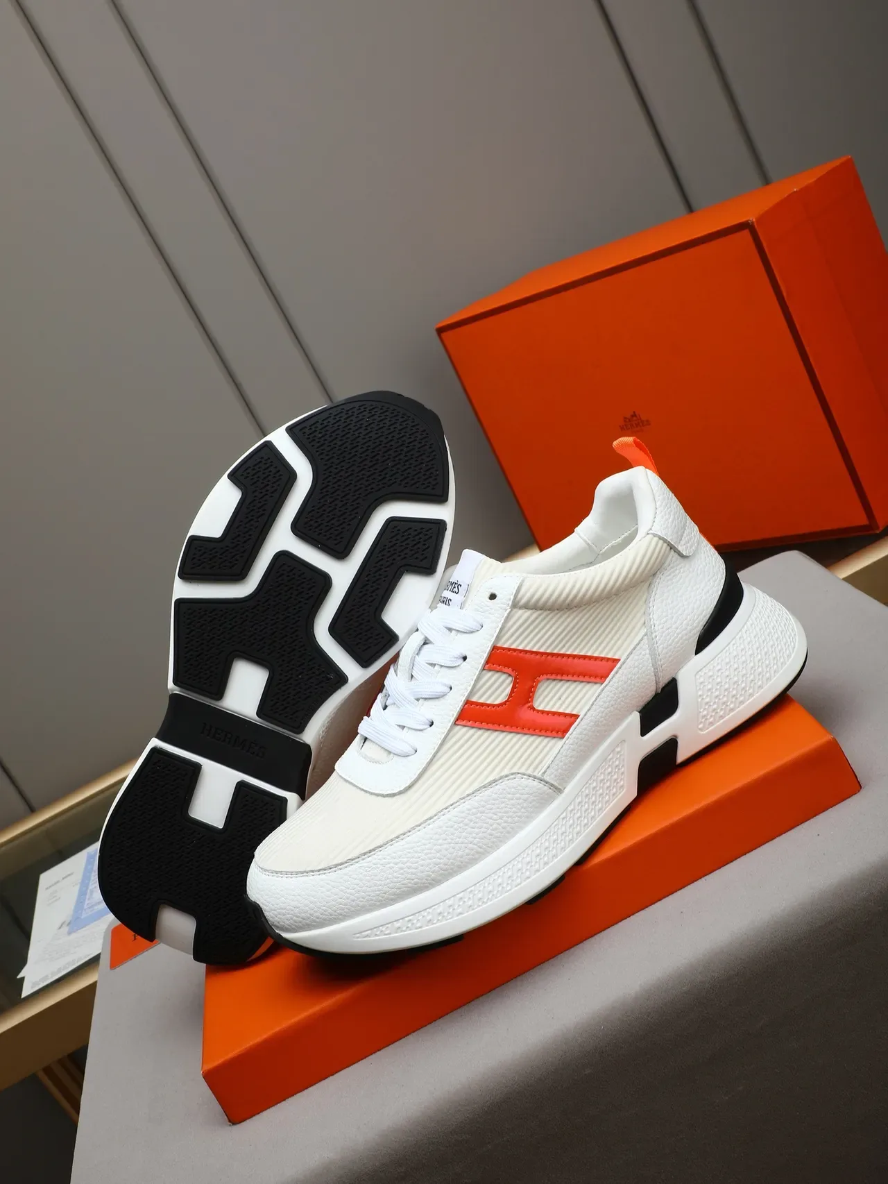 White and Orange H-Logo Chunky Lifestyle Sneaker 4
