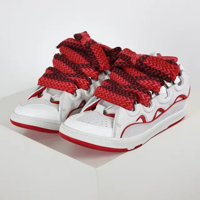 White and Red Multi-Strap Lace-Up Lifestyle Sneakers 2