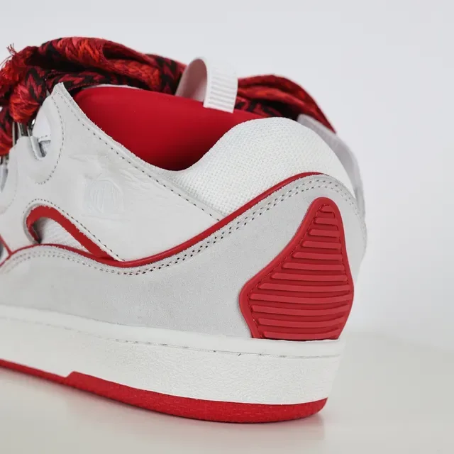 White and Red Multi-Strap Lace-Up Lifestyle Sneakers 4