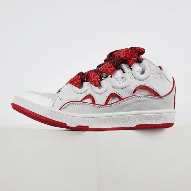 White and Red Multi-Strap Lace-Up Lifestyle Sneakers 9