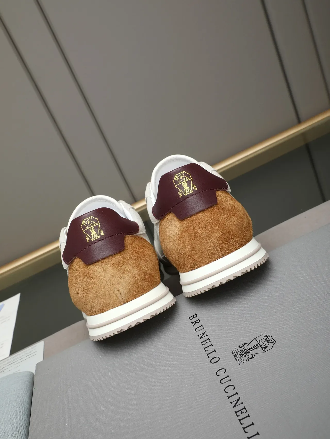 White and Tan Suede Contrast Heel Sneaker 3