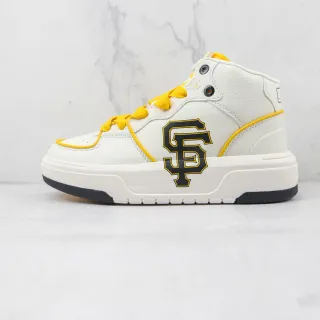 Branco e Amarelo SF Logo Tênis de Plataforma de Alto