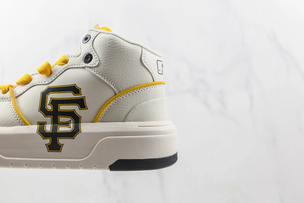 White and Yellow SF Logo High-Top Platform Sneaker 9