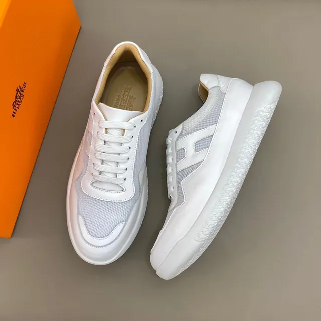 White Beige Leather-Mesh Hybrid Upper Sculpted Chunky Sole Sneakers 8