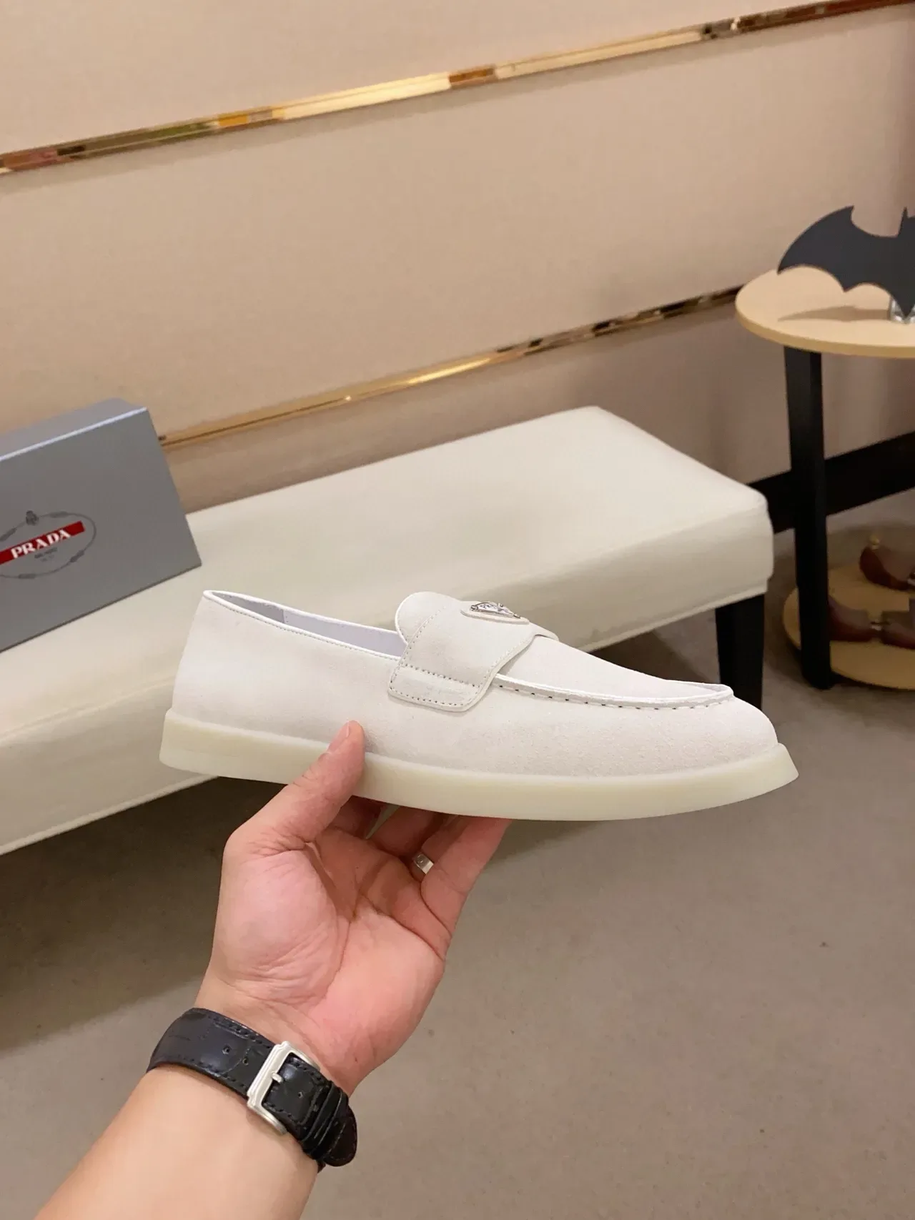 White Beige Suede-Like Upper Translucent Rubber Sole Loafer 4