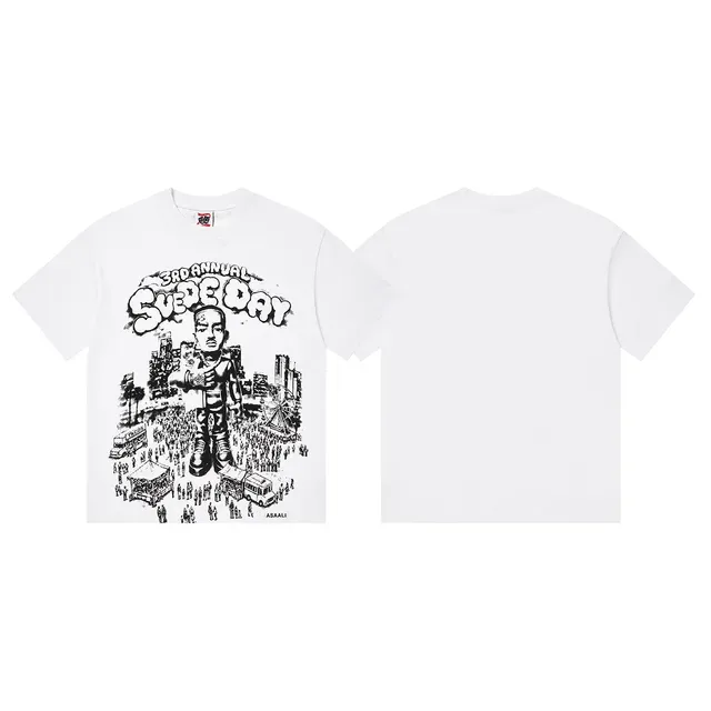 White Black Graphic-Print Oversized Fit T-Shirt 2