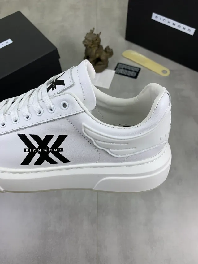 White Black Leather-Like Upper Thick Platform Sole Sneakers 4