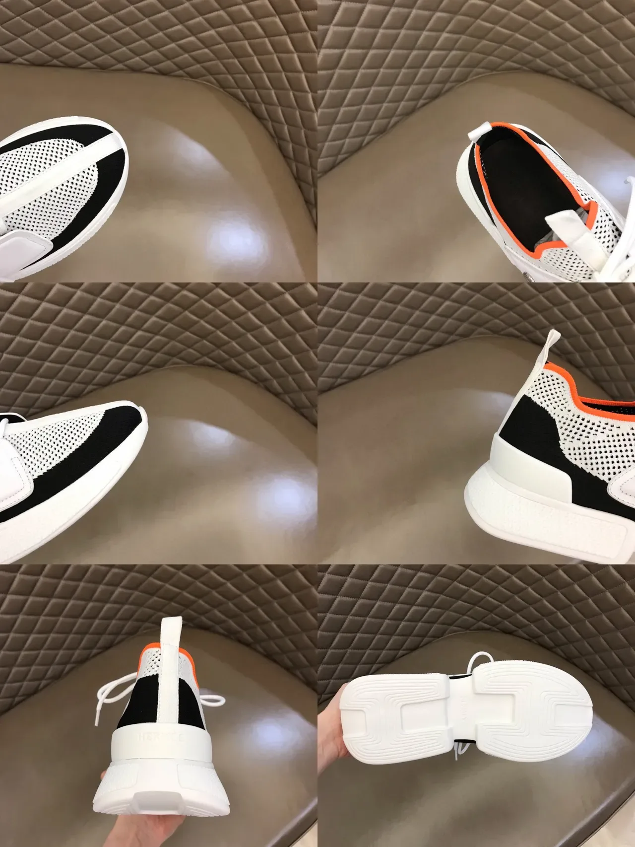 White Black Orange Mesh Panel Chunky Lifestyle Sneakers 2