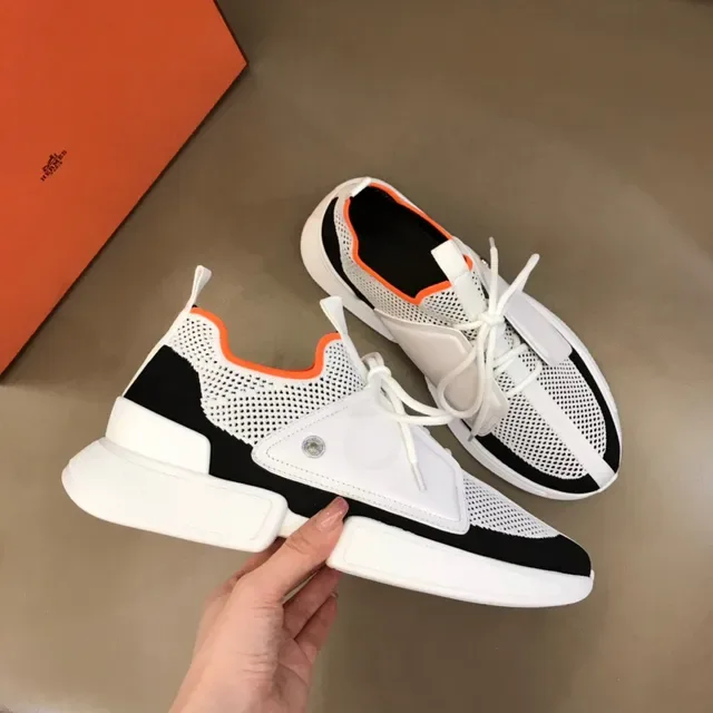 White Black Orange Mesh Panel Chunky Lifestyle Sneakers 7