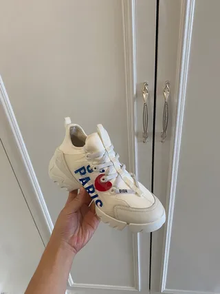 White Blue Sole Graphic Text Print Chunky Sneakers 2