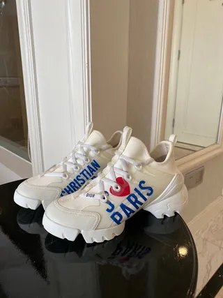 White Blue Sole Graphic Text Print Chunky Sneakers 3