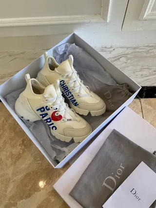 White Blue Sole Graphic Text Print Chunky Sneakers 5