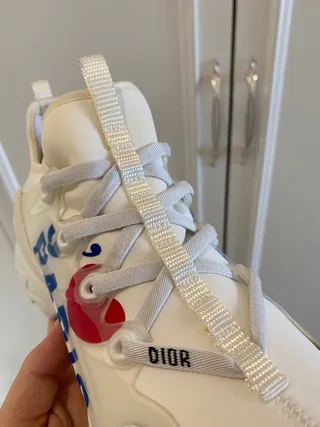 White Blue Sole Graphic Text Print Chunky Sneakers 9