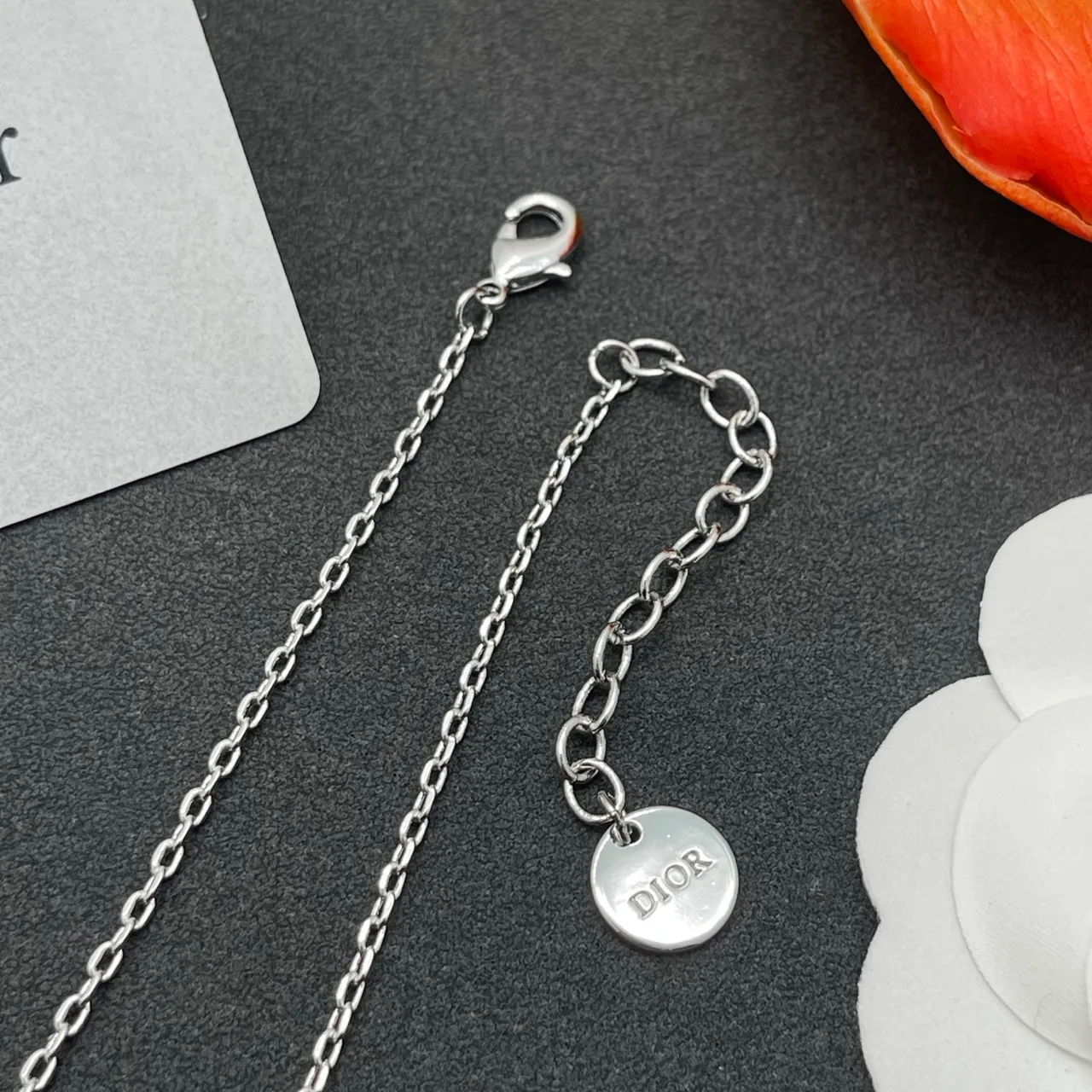 White Enamel Disc Charm and Pearl Necklace 5