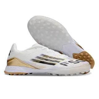 White Gold Knit Upper Metallic Heel Counter Turf Soccer Shoes