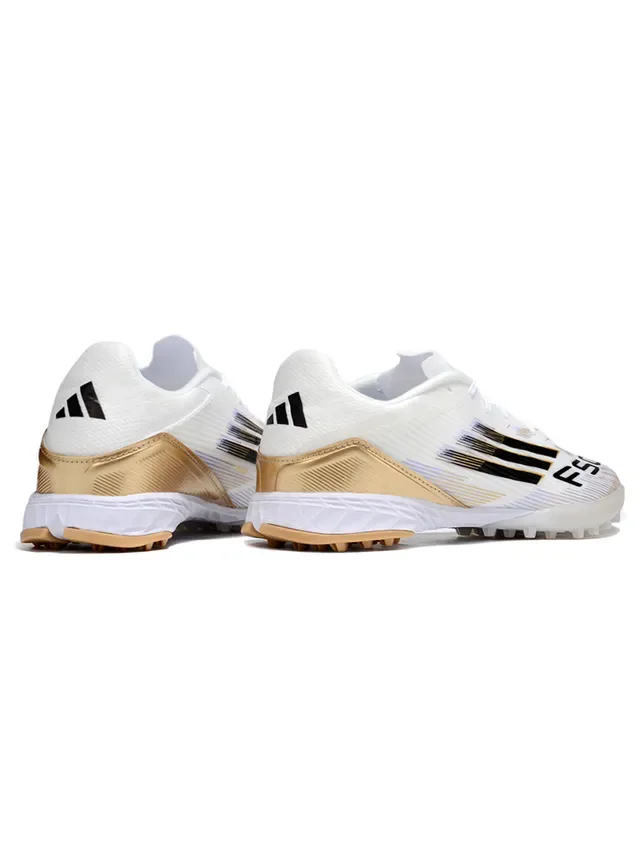 White Gold Knit Upper Metallic Heel Counter Turf Soccer Shoes 6