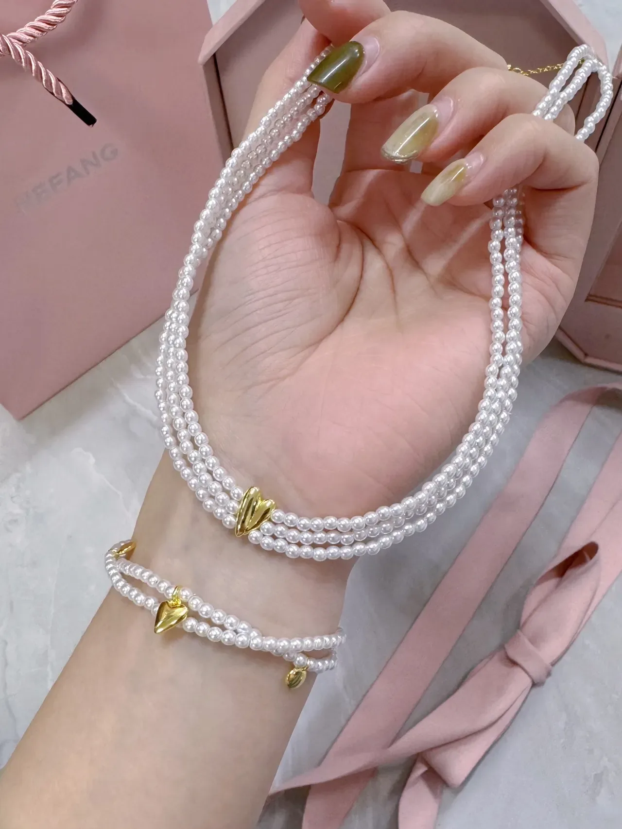 White Gold Multi-Strand Pearl Necklace 5