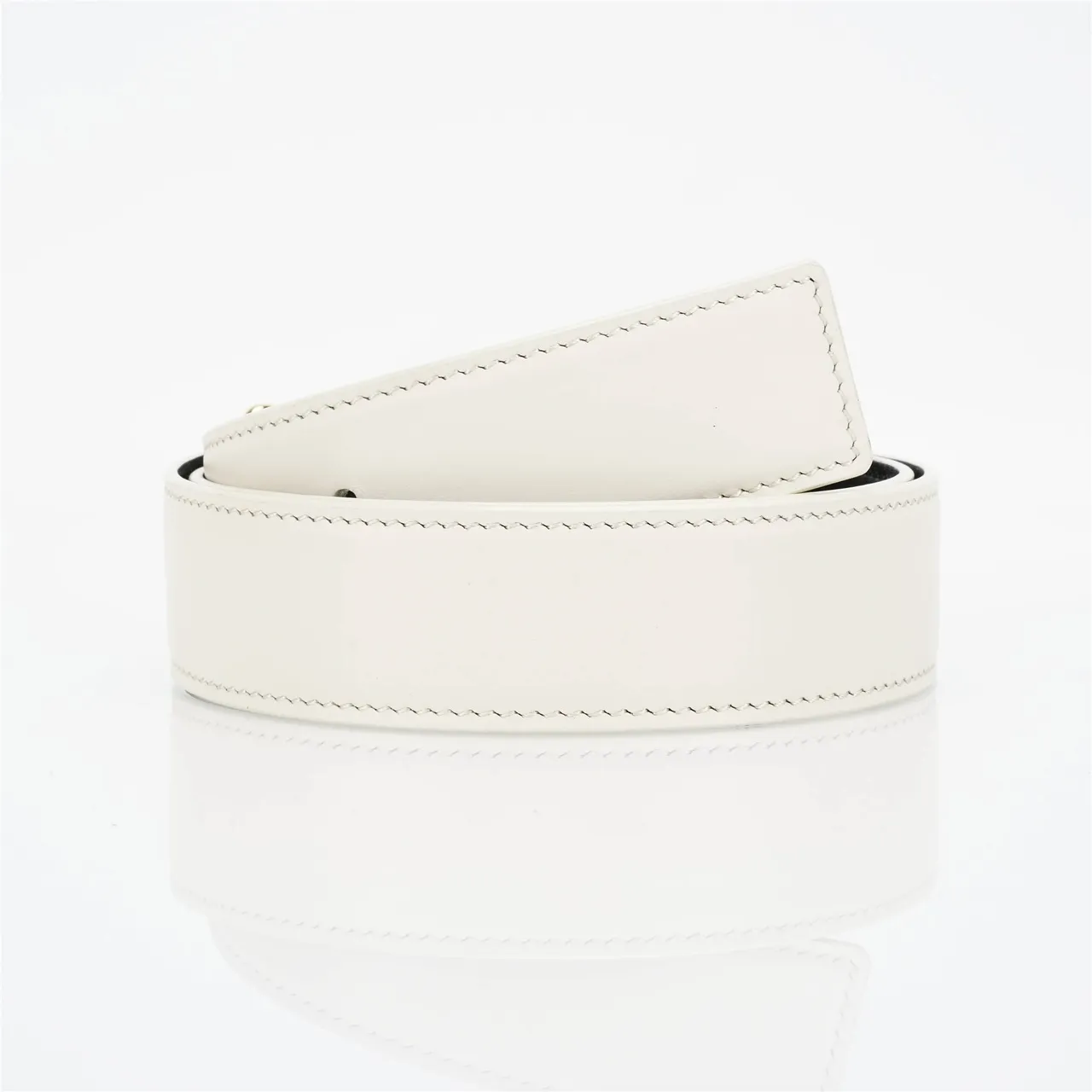 White Gold Smooth Stitched Edge Leather Belt 5