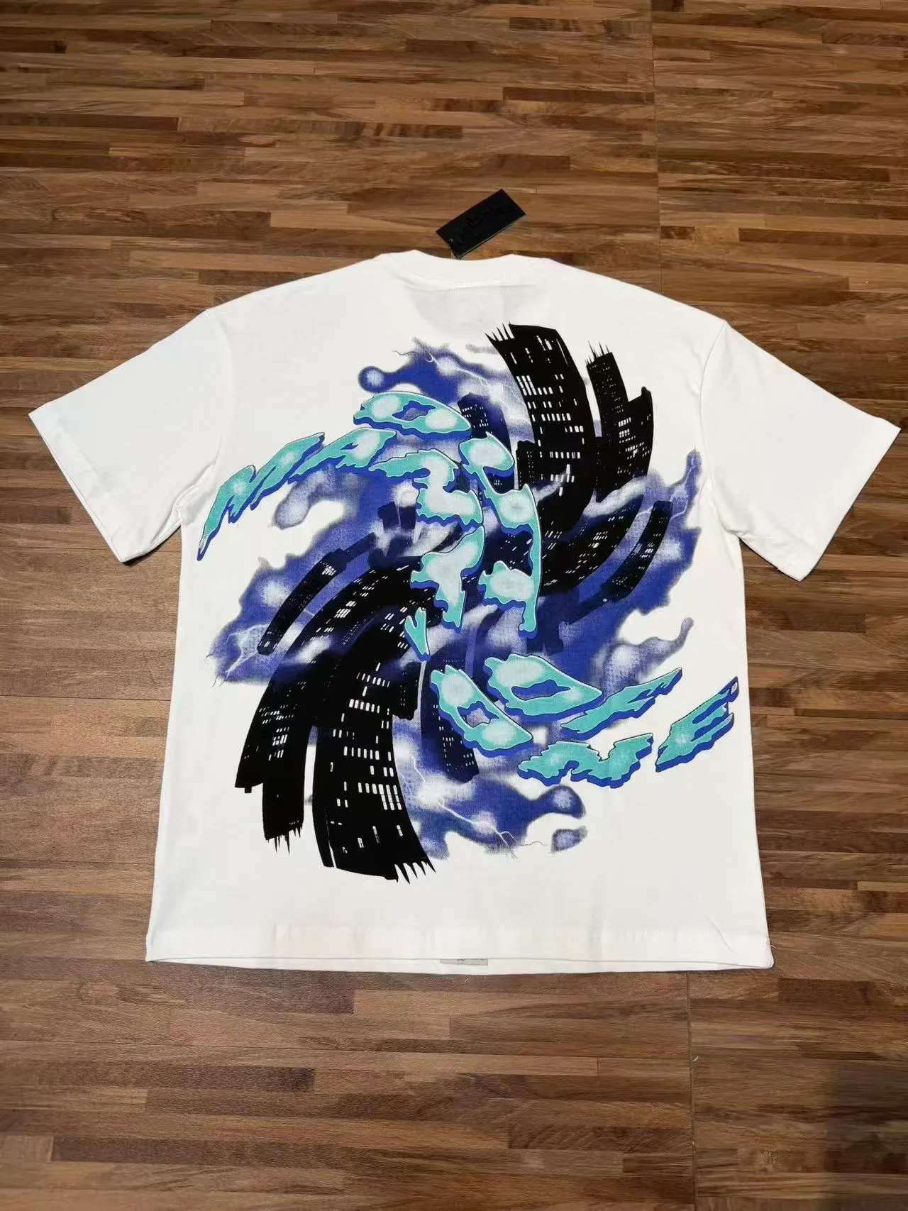 White Graphic-Print Double-Sided Skull and Statue of Liberty T-Shirt 3