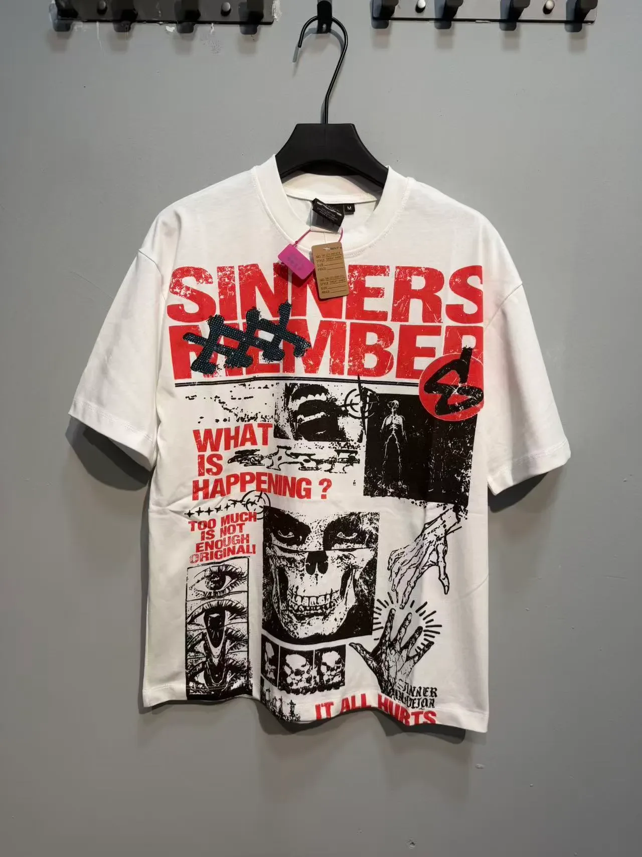 White Graphic-Print Oversized Crewneck T-Shirt 5
