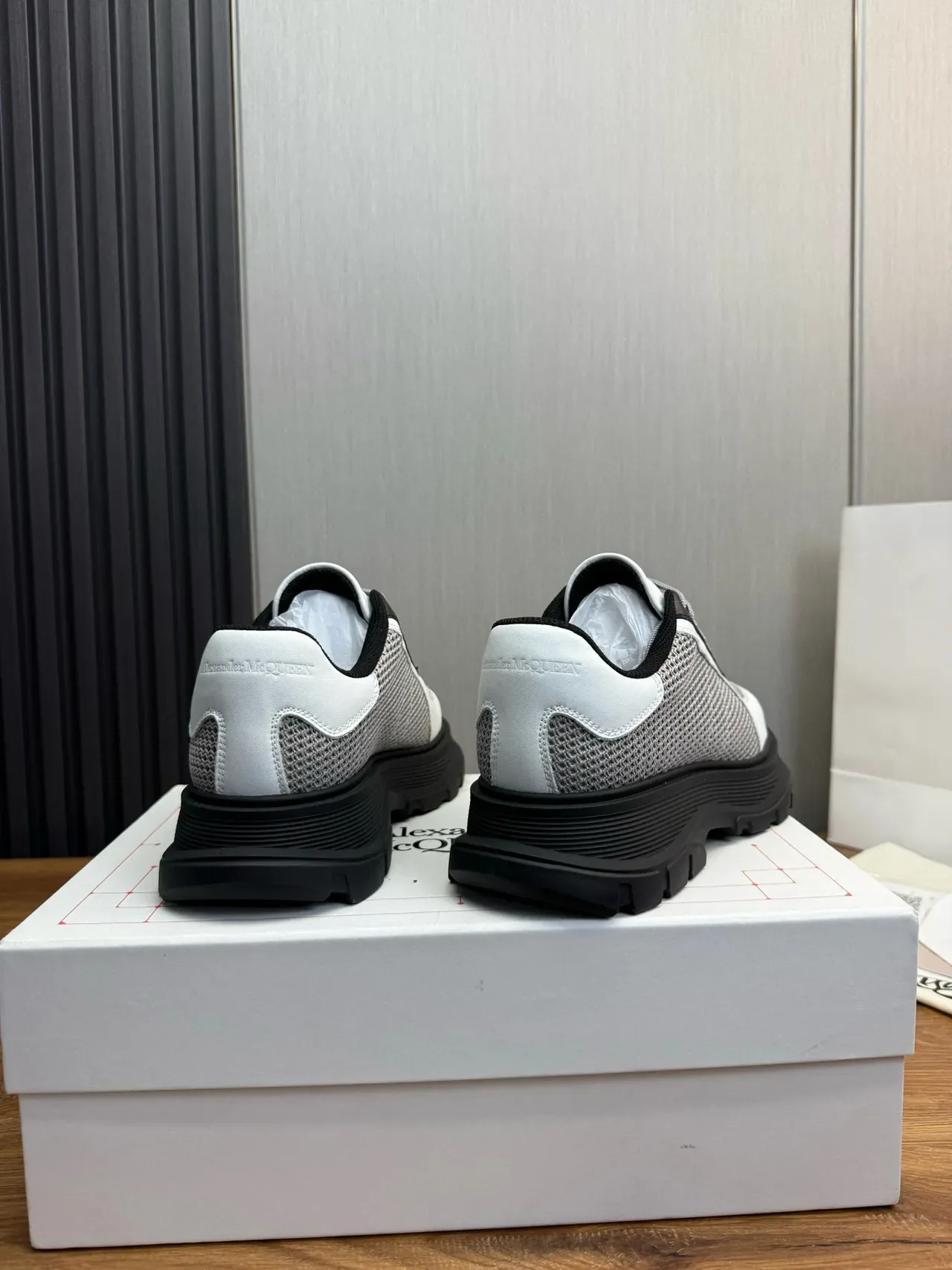 White Gray Black Mesh and Leather Chunky Sole Sneaker 5