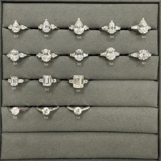 White Gray Solitaire Three-Stone Ring
