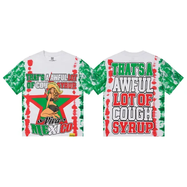 White Green Red Tie-Dye Graphic Print T-Shirt 2
