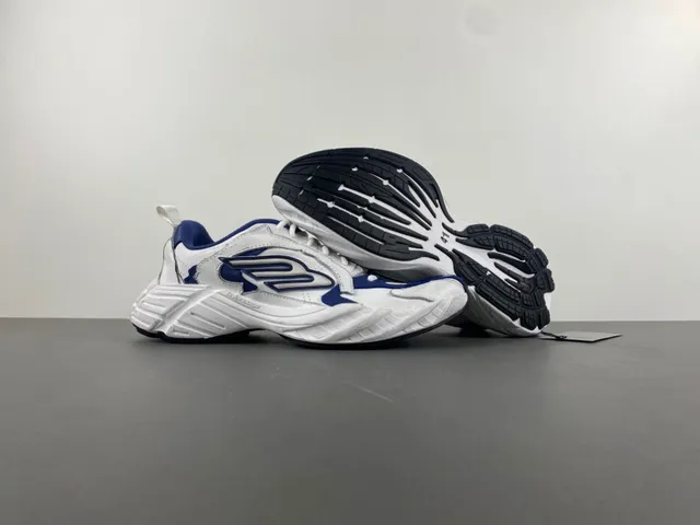 White Navy Platform Sole Layered Upper Chunky Sneakers 12