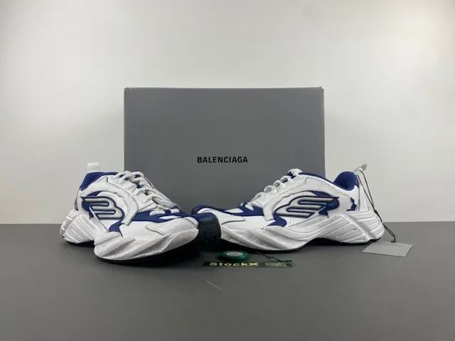 White Navy Platform Sole Layered Upper Chunky Sneakers 13