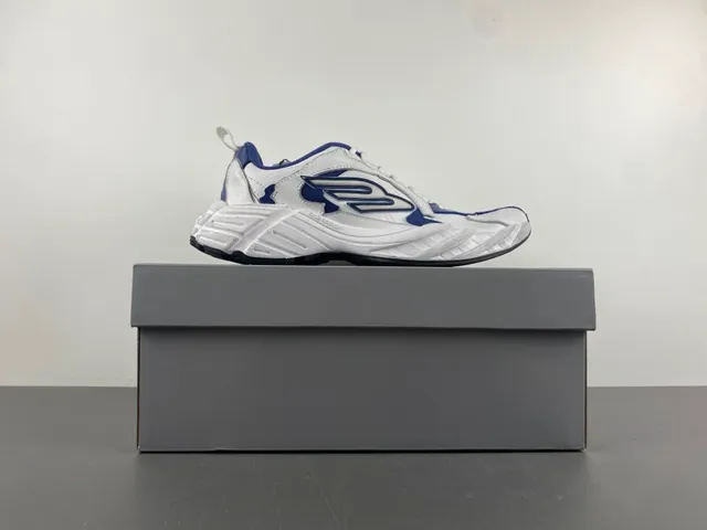 White Navy Platform Sole Layered Upper Chunky Sneakers 15
