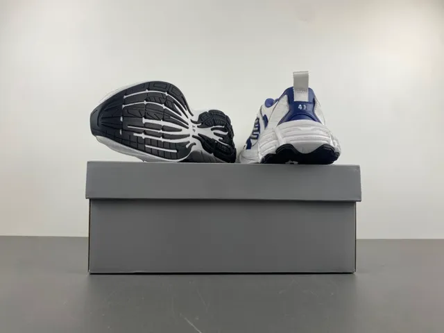 White Navy Platform Sole Layered Upper Chunky Sneakers 16