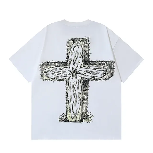 White Oversized Double-Sided Graphic Illustration T-Shirt 6