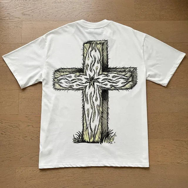 White Oversized Double-Sided Graphic Illustration T-Shirt 10