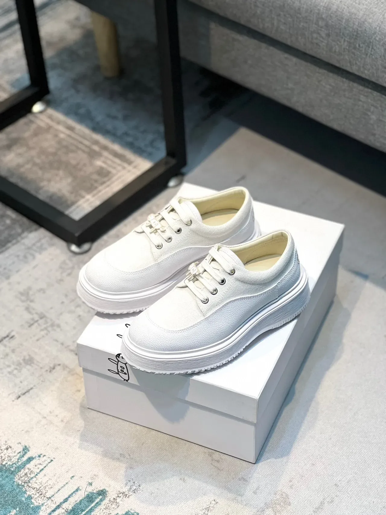White Platform Lace-Up Canvas Casual Shoe 7