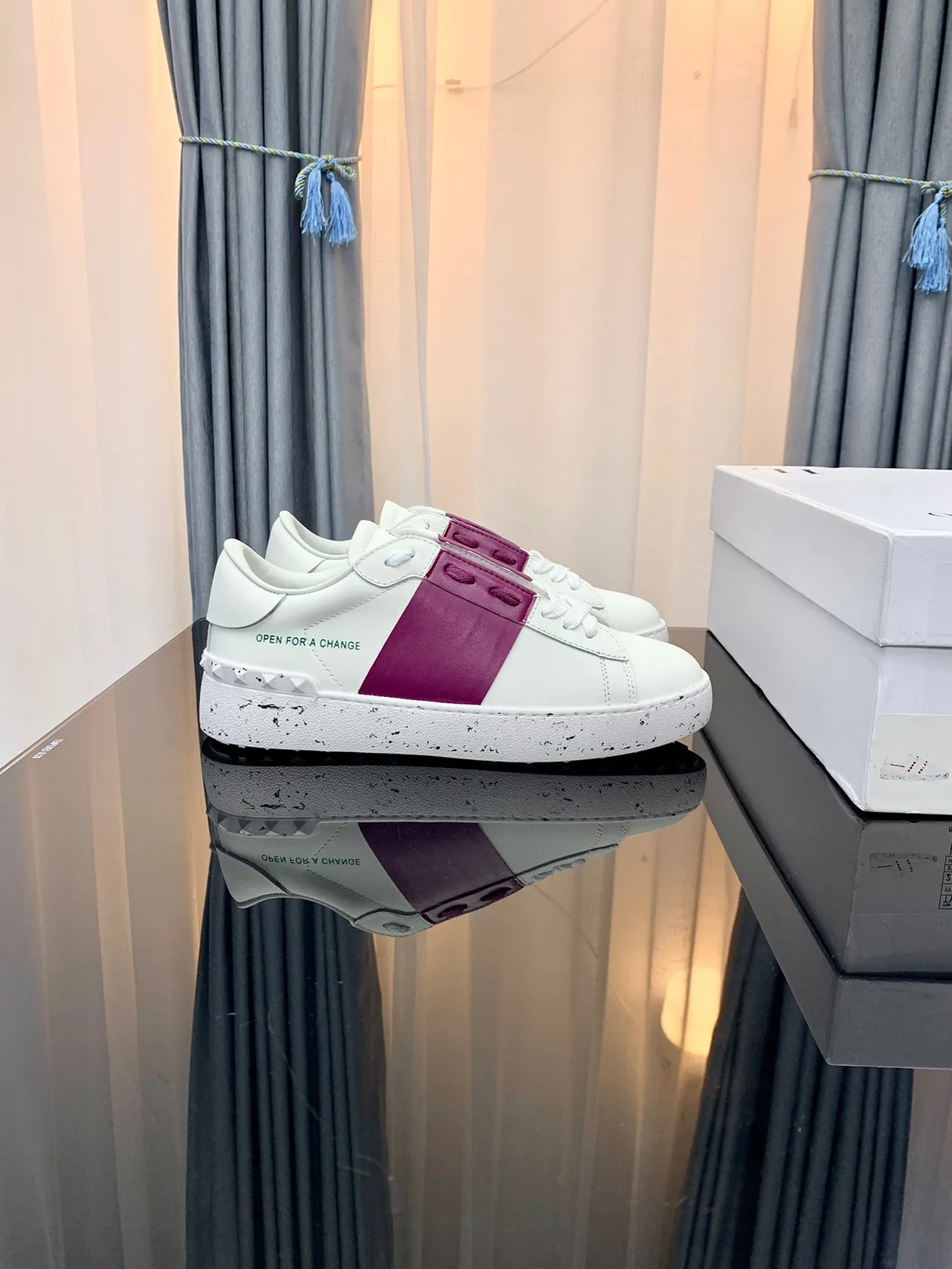 White Purple Low-Top Leather Upper Sneakers 8