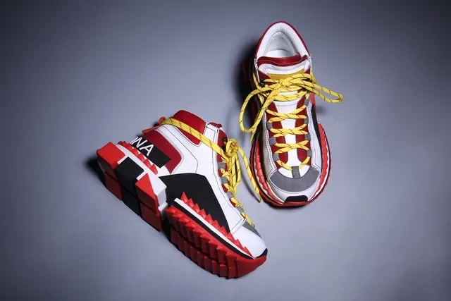 White Red Black Yellow Architectural High-Top Sneakers 3