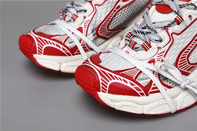 White Red Chunky Sculpted Midsole Layered Synthetic Cage Overlays Sneakers 4