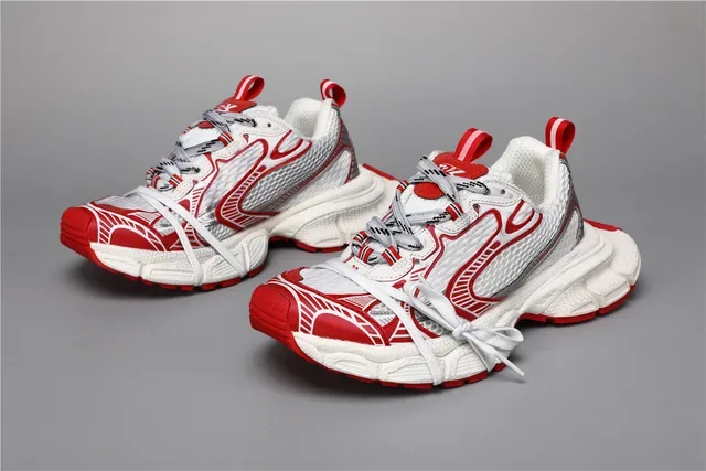 White Red Chunky Sculpted Midsole Layered Synthetic Cage Overlays Sneakers 5