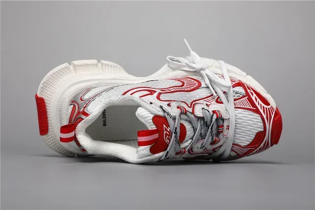 White Red Chunky Sculpted Midsole Layered Synthetic Cage Overlays Sneakers 7
