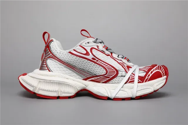 White Red Chunky Sculpted Midsole Layered Synthetic Cage Overlays Sneakers 8