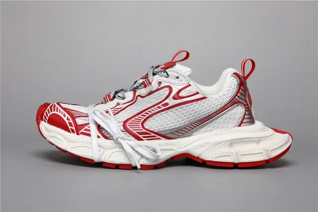 White Red Chunky Sculpted Midsole Layered Synthetic Cage Overlays Sneakers 9