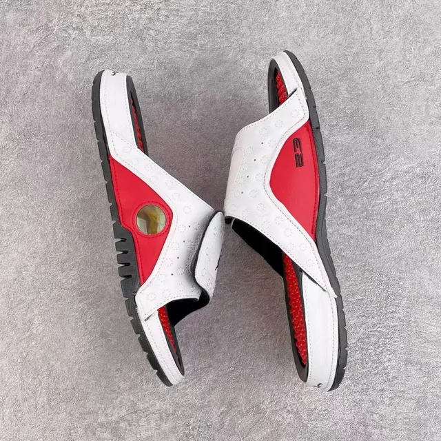 White Red Perforated Upper Midfoot Panel Slippers 3