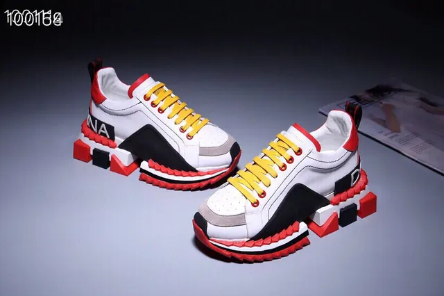 White Red Platform Sole Geometric Block Heel Chunky Sneakers 3