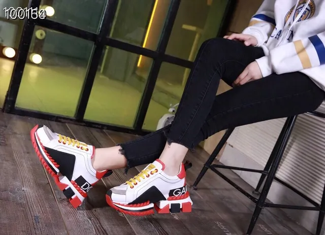 White Red Platform Sole Geometric Block Heel Chunky Sneakers 5