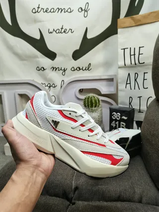 White Red Platform Sole Mesh And Synthetic Panel Construction Chunky Sneakers 5